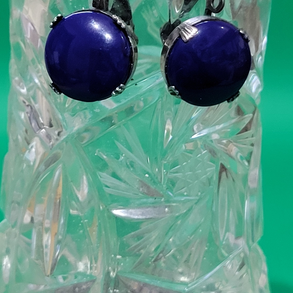 Amazing  Blue COBALT Stone Clip on  Earrings